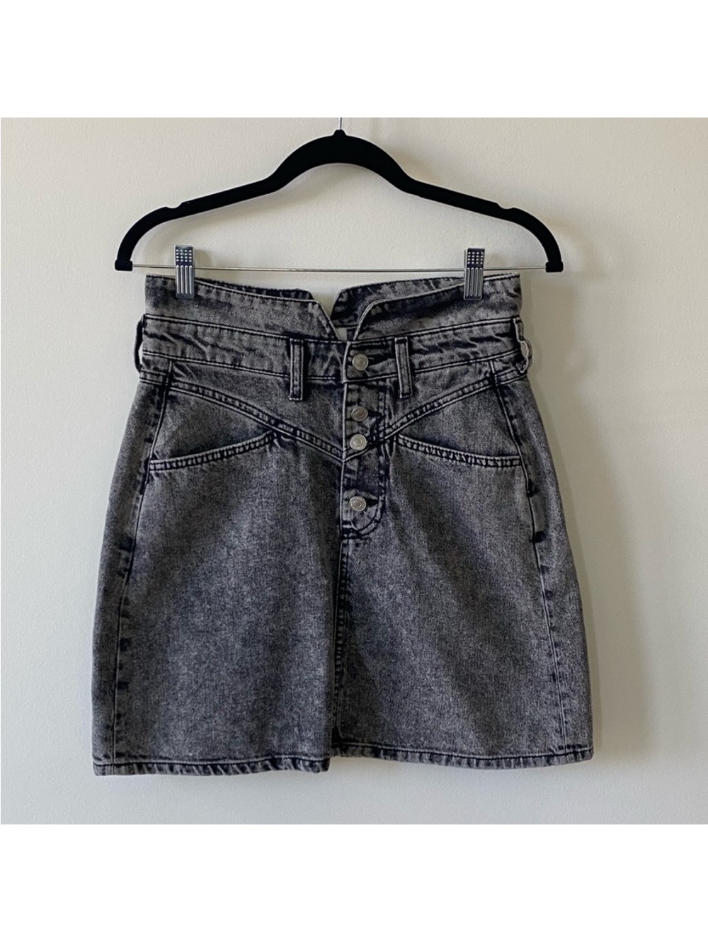 Zara Gray Acid-Wash Button-Front Denim Mini Skirt